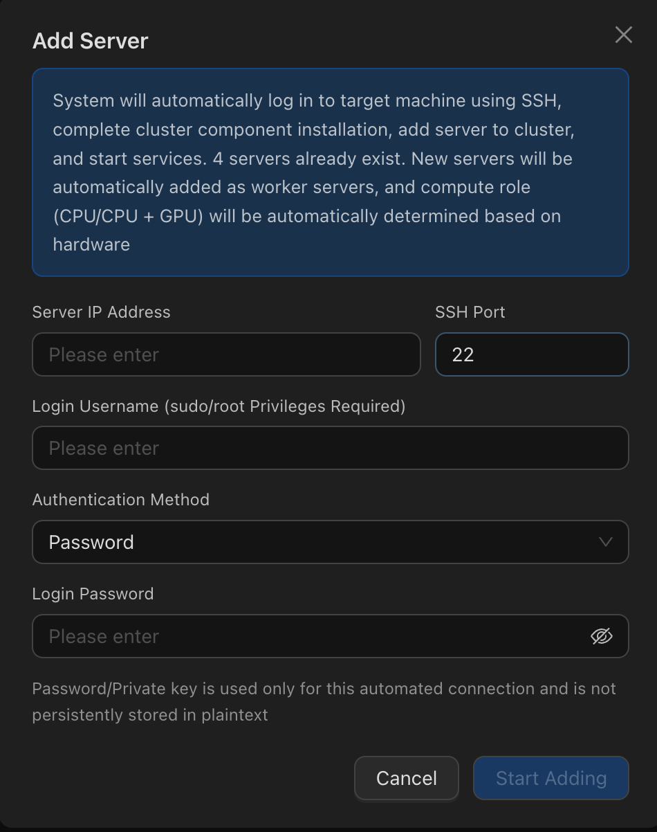 Add server dialog