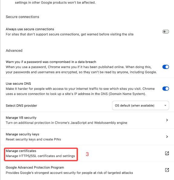 Open Chrome certificate management